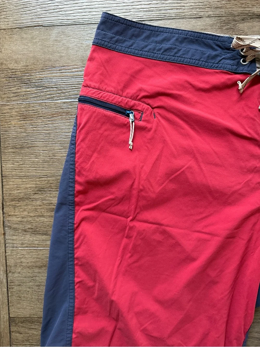 Patagonia Men’s Red & Navy Two-Tone Swim Boardshorts with Zip Pocket
